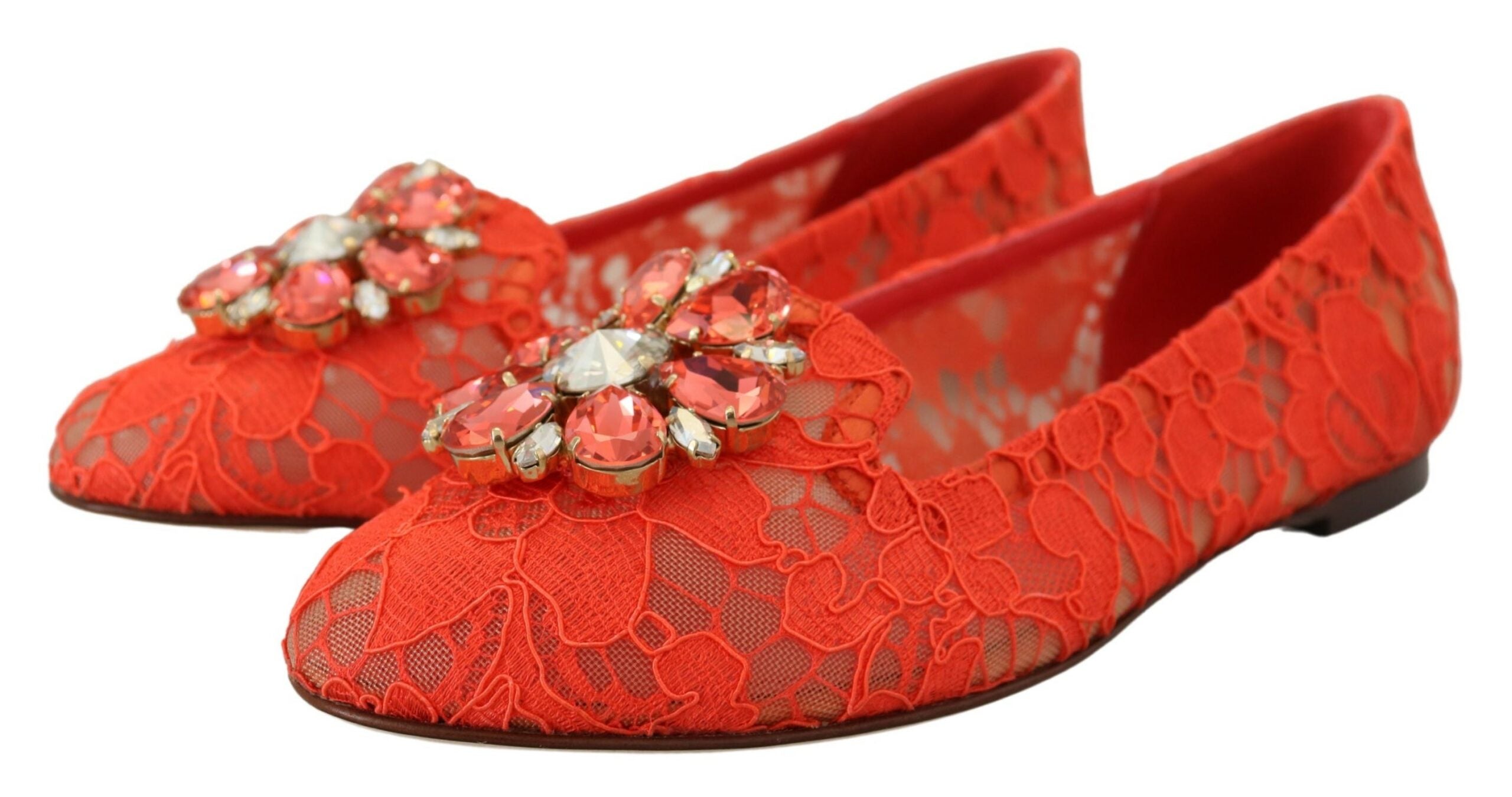 Dolce & Gabbana Red Lace Taormina Crystals Ballet Flats Glam Steals