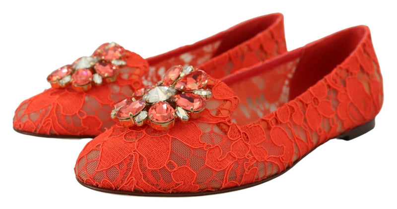 Dolce & Gabbana Red Lace Taormina Crystals Ballet Flats Glam Steals