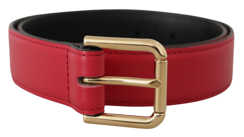 Dolce & Gabbana Red Leather Calf Gold Tone Logo Metal Buckle Belt Glam Steals