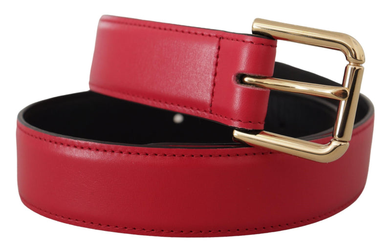 Dolce & Gabbana Red Leather Calf Gold Tone Logo Metal Buckle Belt Glam Steals
