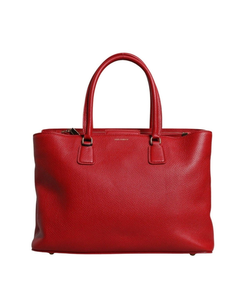 Dolce & Gabbana Red Leather Calfskin Logo Plaque Top Handle Bag Glam Steals