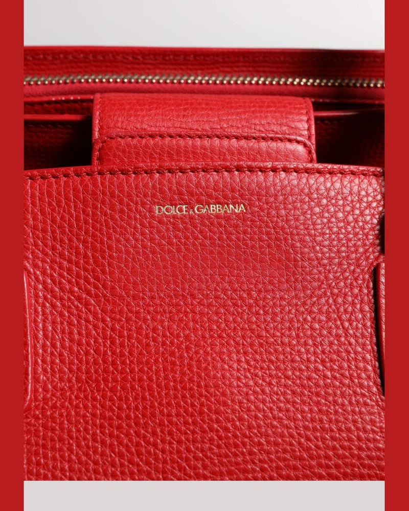 Dolce & Gabbana Red Leather Calfskin Logo Plaque Top Handle Bag Glam Steals