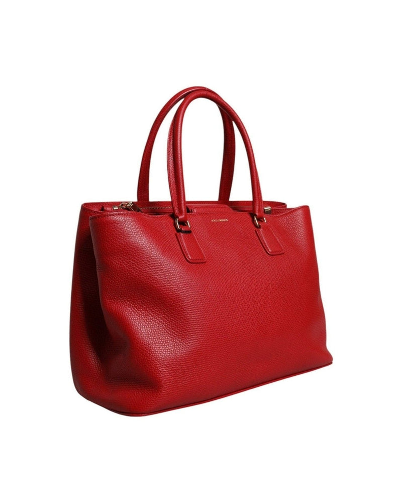 Dolce & Gabbana Red Leather Calfskin Logo Plaque Top Handle Bag Glam Steals