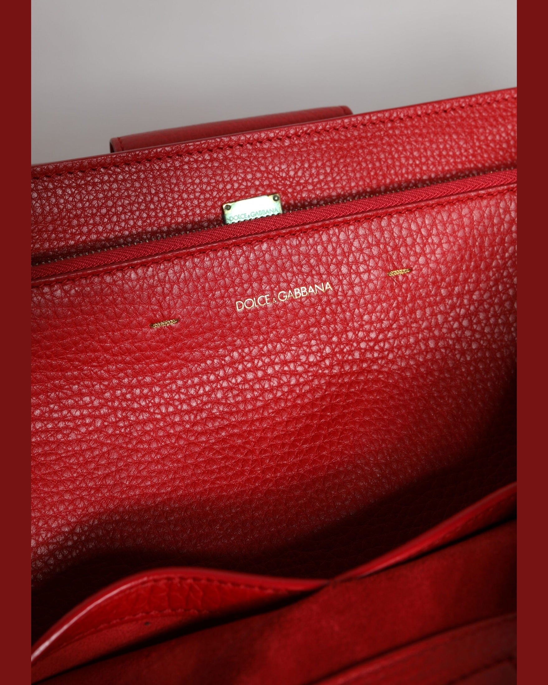 Dolce & Gabbana Red Leather Calfskin Logo Plaque Top Handle Bag Glam Steals