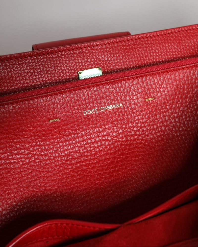 Dolce & Gabbana Red Leather Calfskin Logo Plaque Top Handle Bag Glam Steals