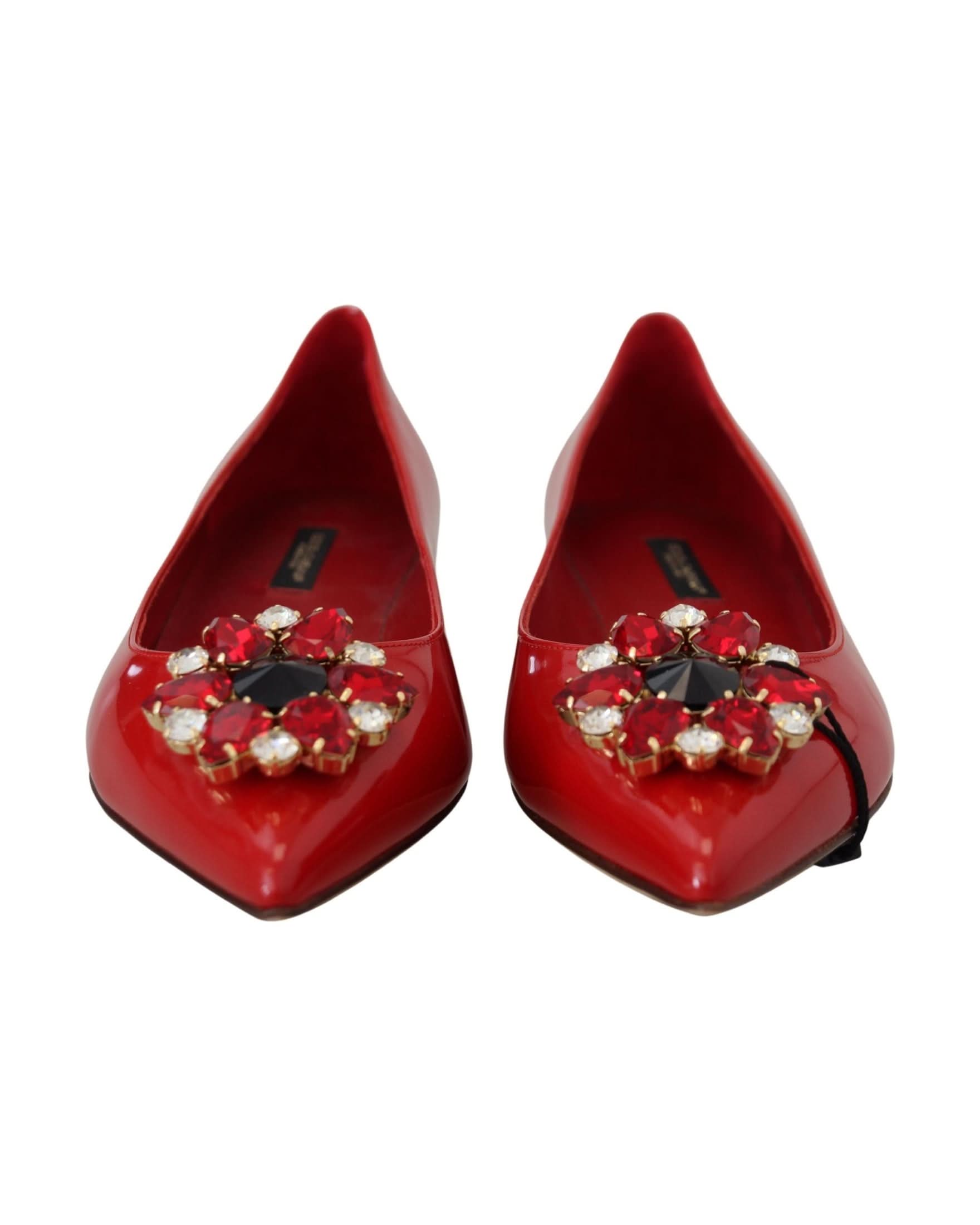 Dolce & Gabbana Red Leather Crystals Loafers Flats