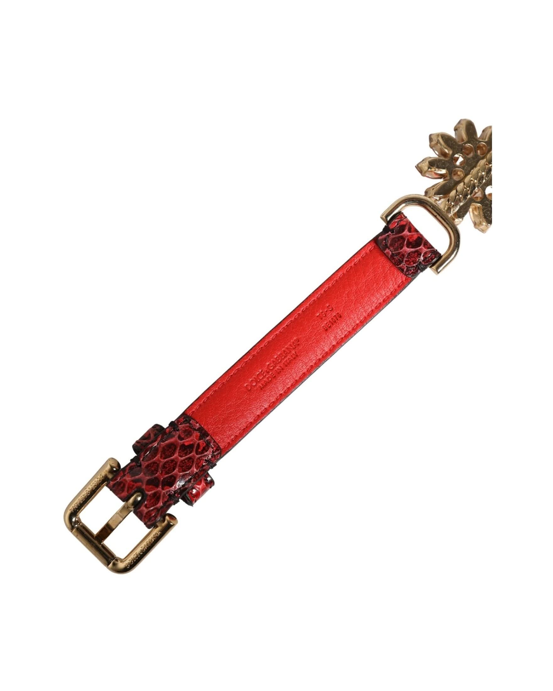 Dolce & Gabbana Red Leather Daisy Crystal Embellished Waist Belt 