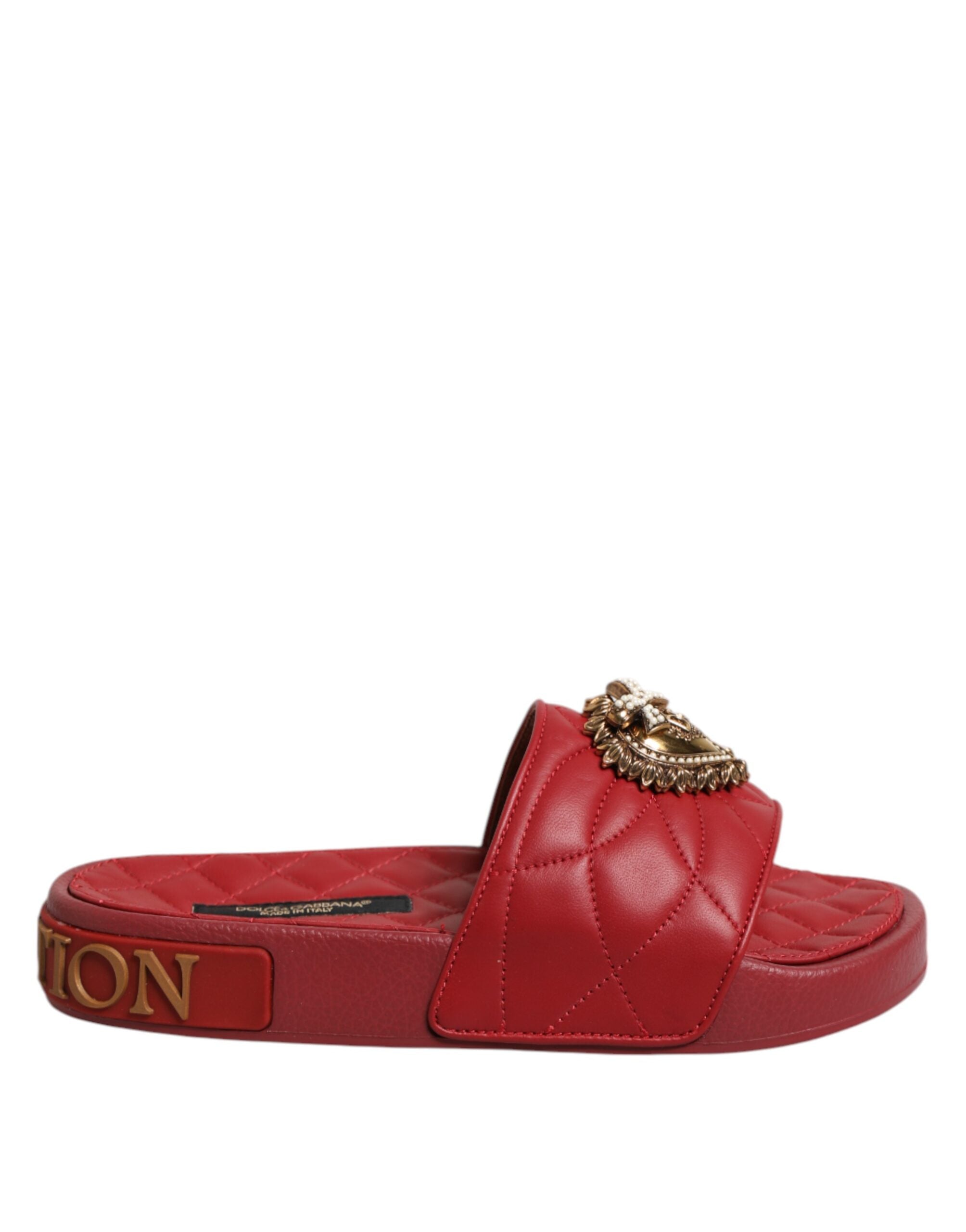 Dolce & Gabbana Red Leather Devotion Matelassé Slides Shoes Glam Steals