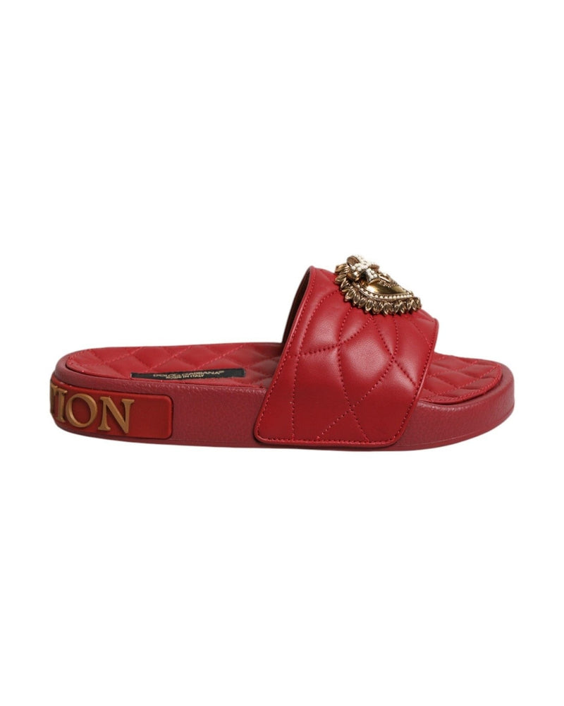Dolce & Gabbana Red Leather Devotion Matelassé Slides Shoes Glam Steals
