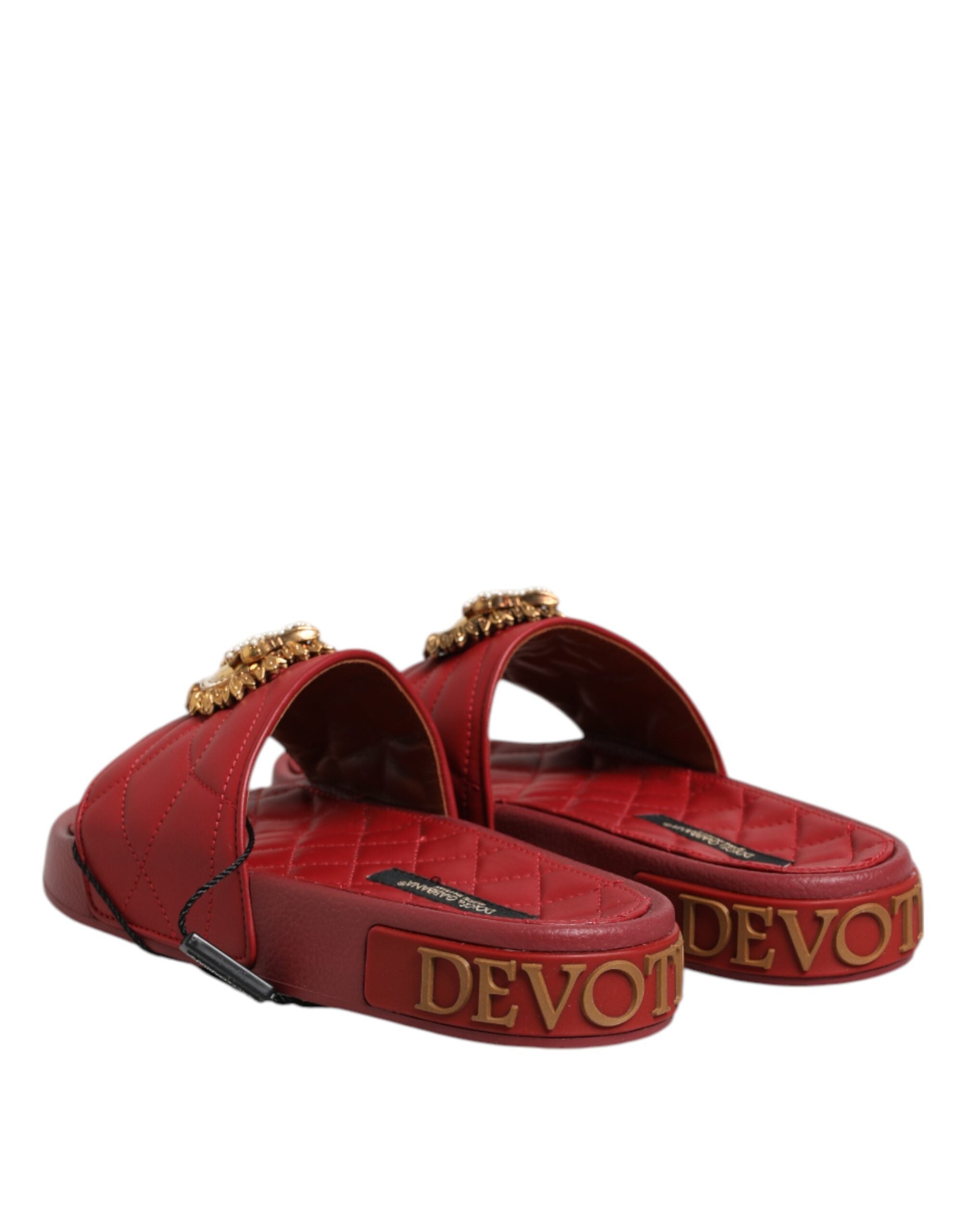 Dolce & Gabbana Red Leather Devotion Matelassé Slides Shoes Glam Steals