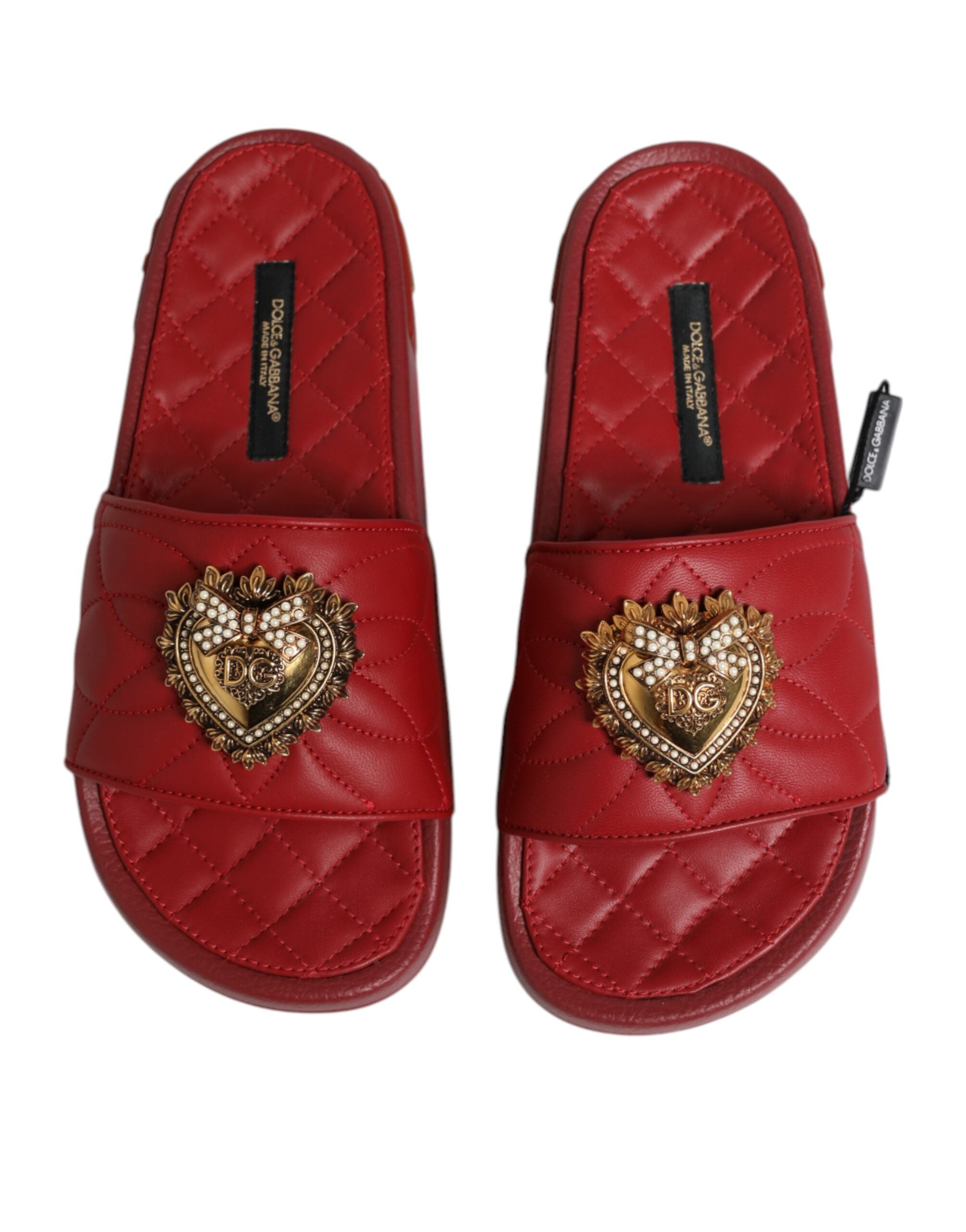 Dolce & Gabbana Red Leather Devotion Matelassé Slides Shoes Glam Steals