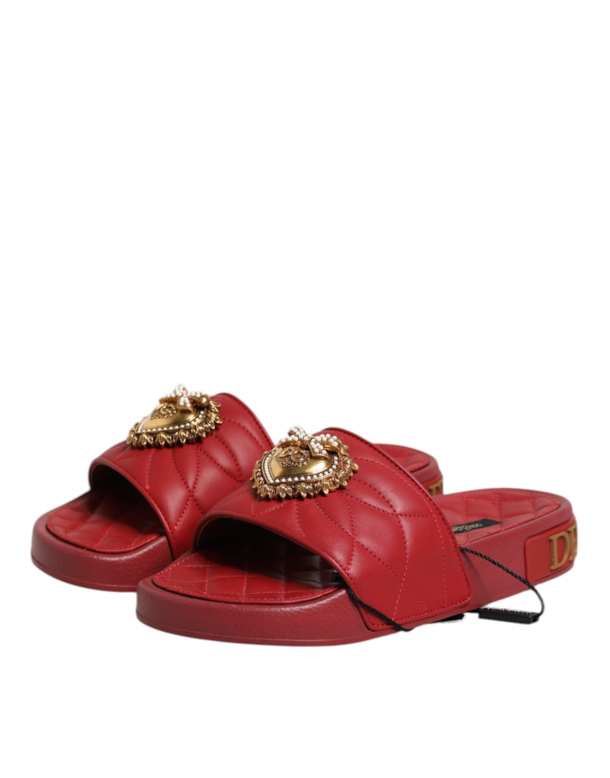Dolce & Gabbana Red Leather Devotion Matelassé Slides Shoes Glam Steals
