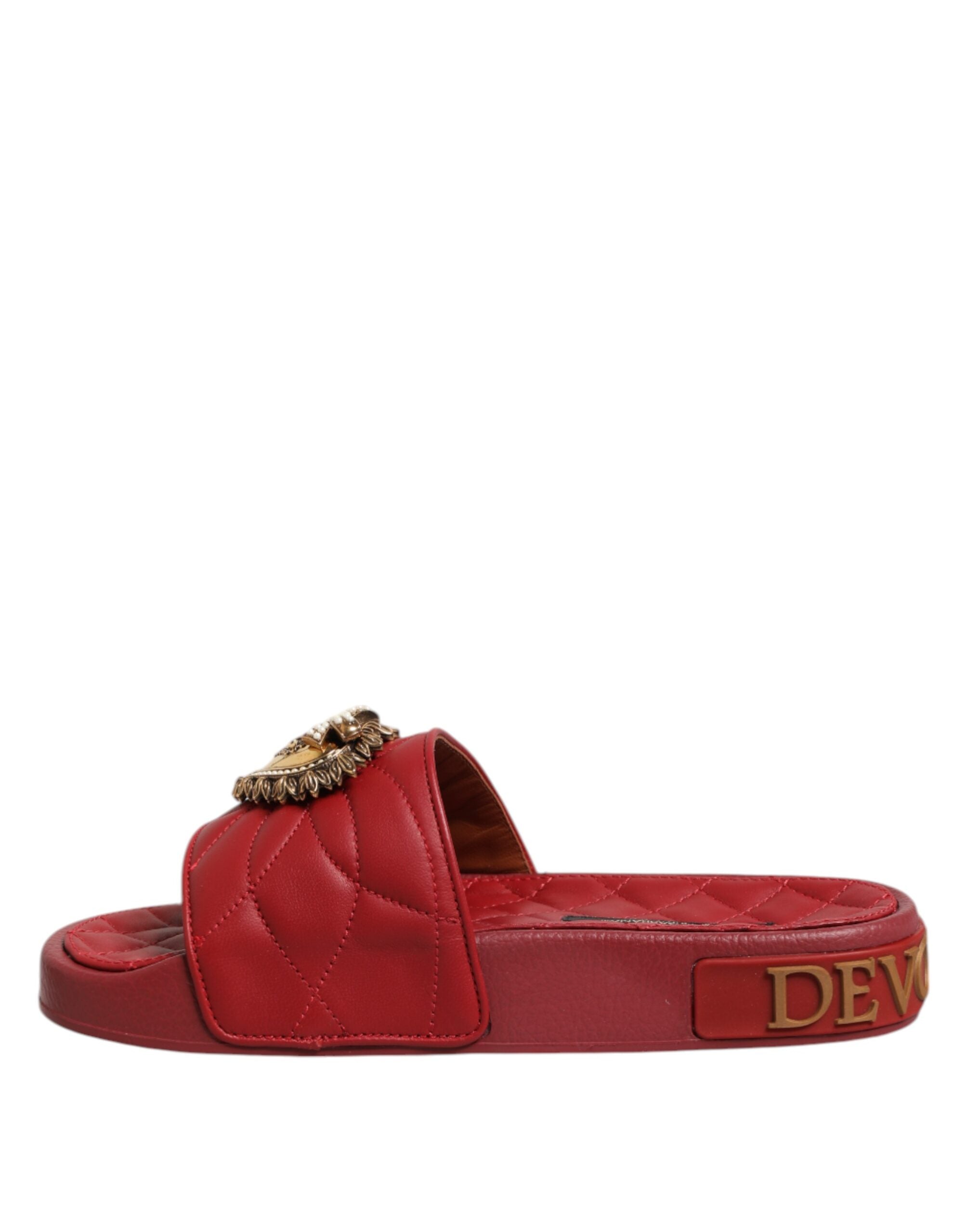 Dolce & Gabbana Red Leather Devotion Matelassé Slides Shoes Glam Steals