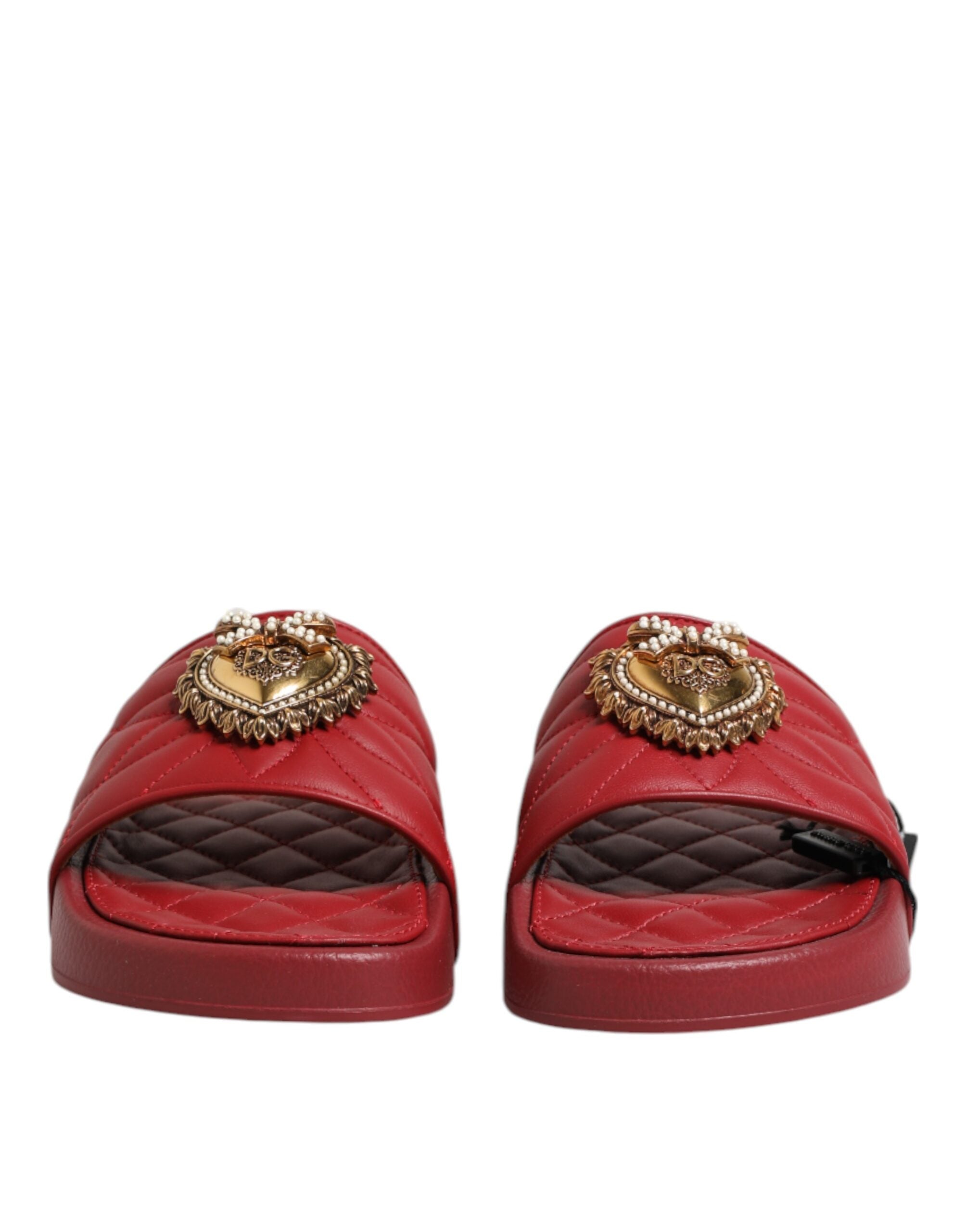 Dolce & Gabbana Red Leather Devotion Matelassé Slides Shoes Glam Steals