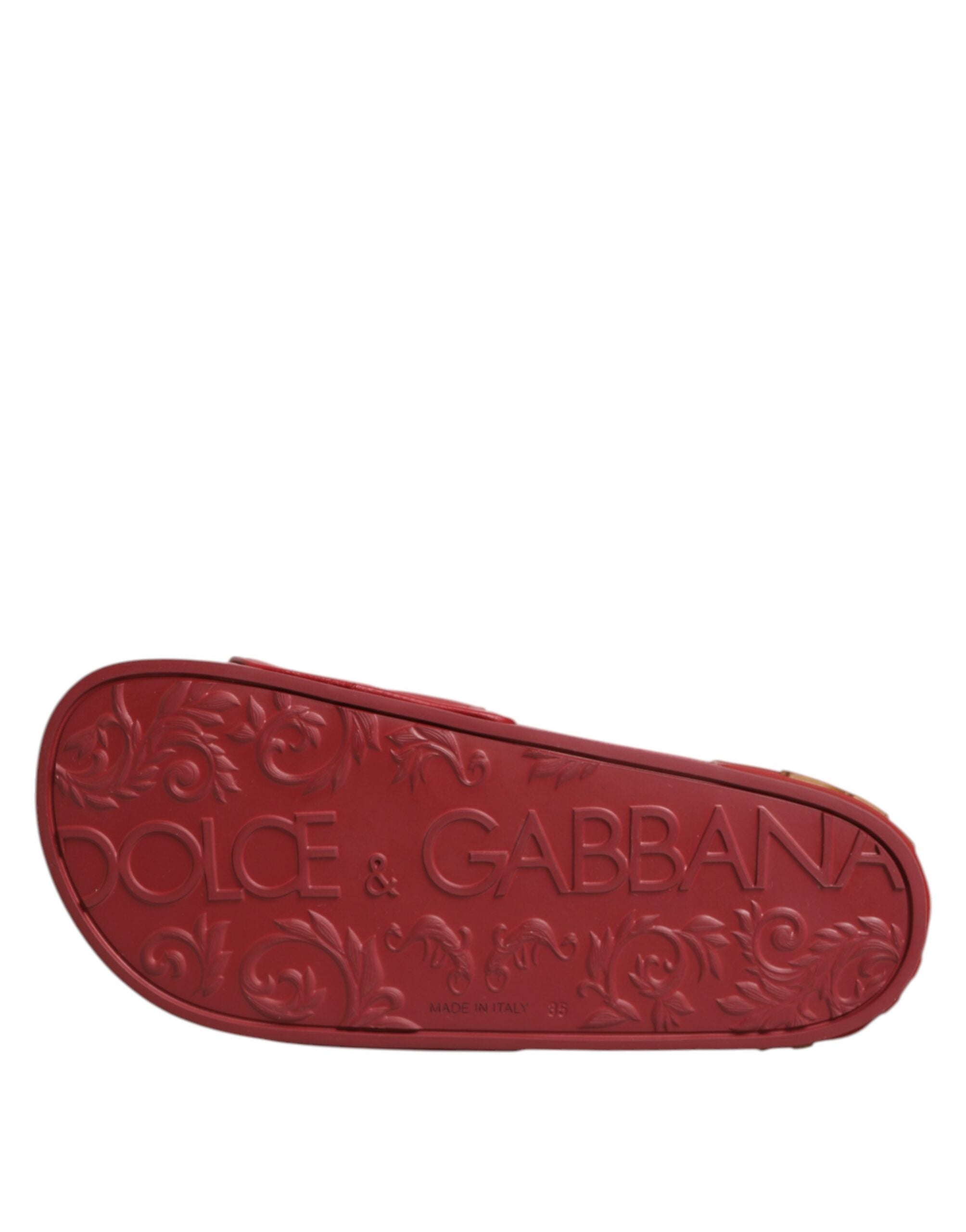 Dolce & Gabbana Red Leather Devotion Matelassé Slides Shoes Glam Steals