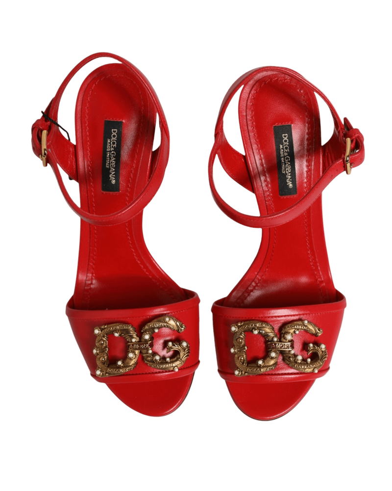 Dolce & Gabbana Red Leather Dg Amore Heels Sandals Shoes Glam Steals