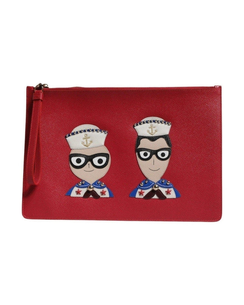 Dolce & Gabbana Red Leather #Dgfamily Embellished Clutch Bag Clutch Bags