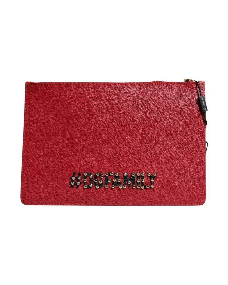 Dolce & Gabbana Red Leather #Dgfamily Embellished Clutch Bag Glam Steals
