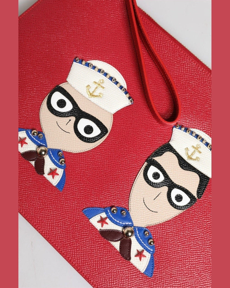 Dolce & Gabbana Red Leather #Dgfamily Embellished Clutch Bag Glam Steals