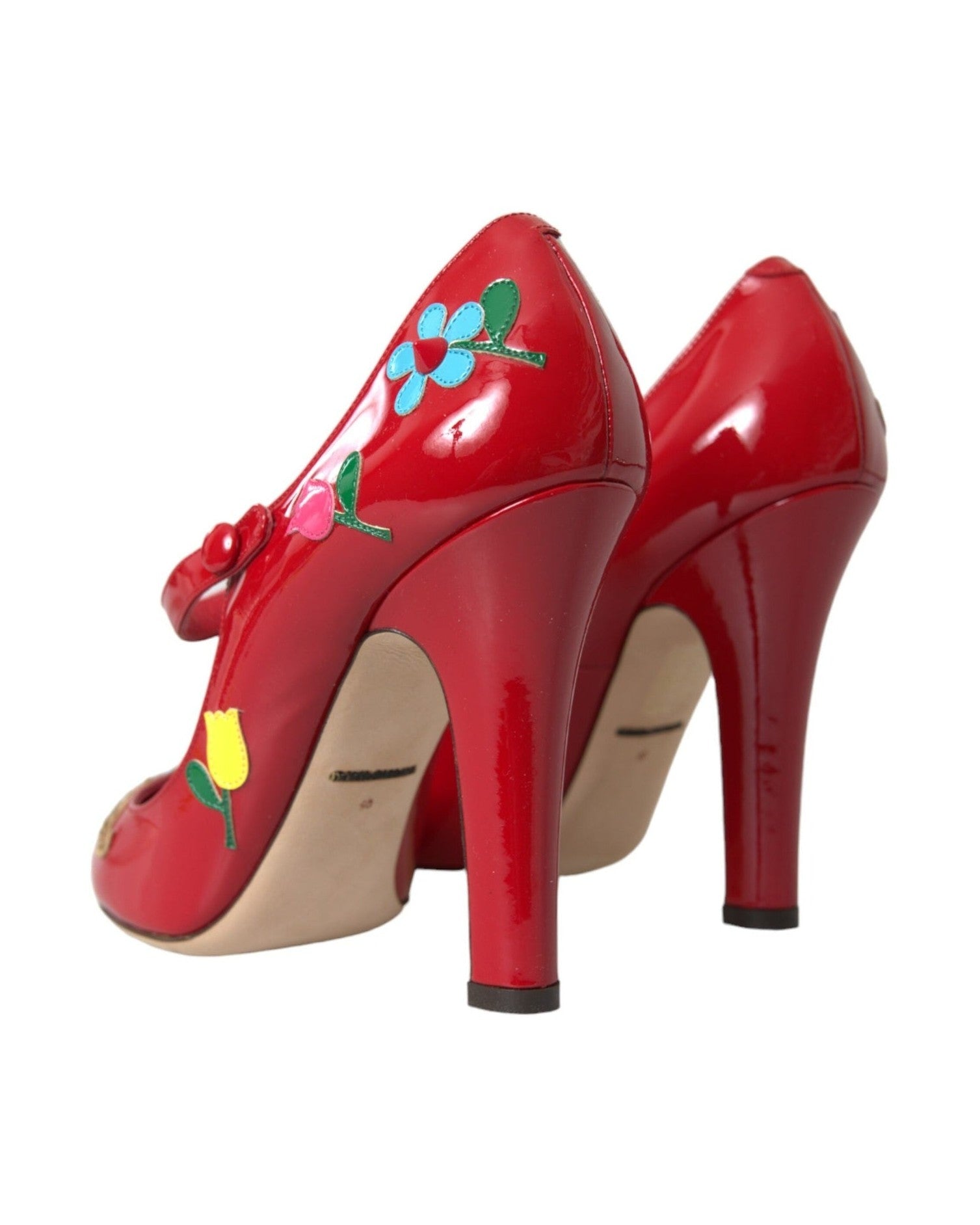 Dolce & Gabbana Red Leather Embellished Mary Jane Pumps Heels Shoes Heels