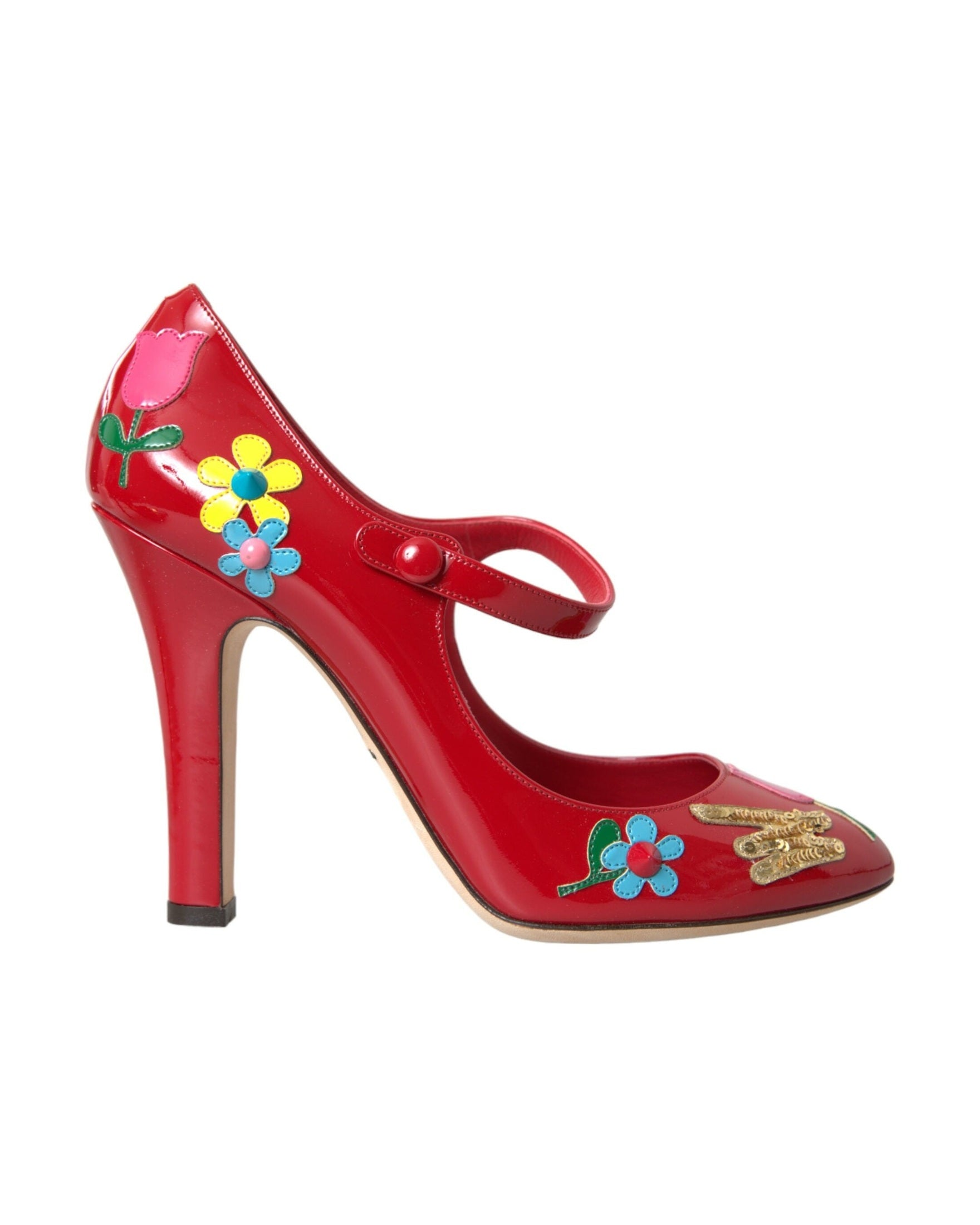 Dolce & Gabbana Red Leather Embellished Mary Jane Pumps Heels Shoes Glam Steals