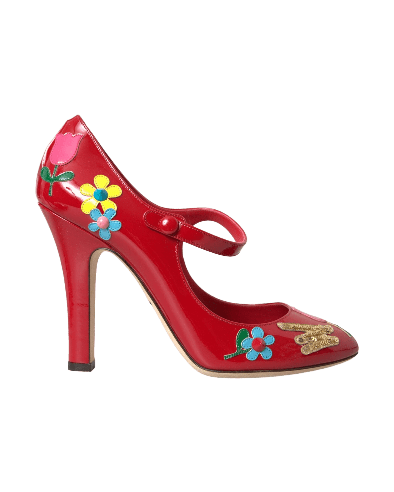 Dolce & Gabbana Red Leather Embellished Mary Jane Pumps Heels Shoes Heels