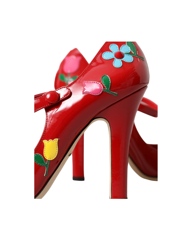 Dolce & Gabbana Red Leather Embellished Mary Jane Pumps Heels Shoes Glam Steals