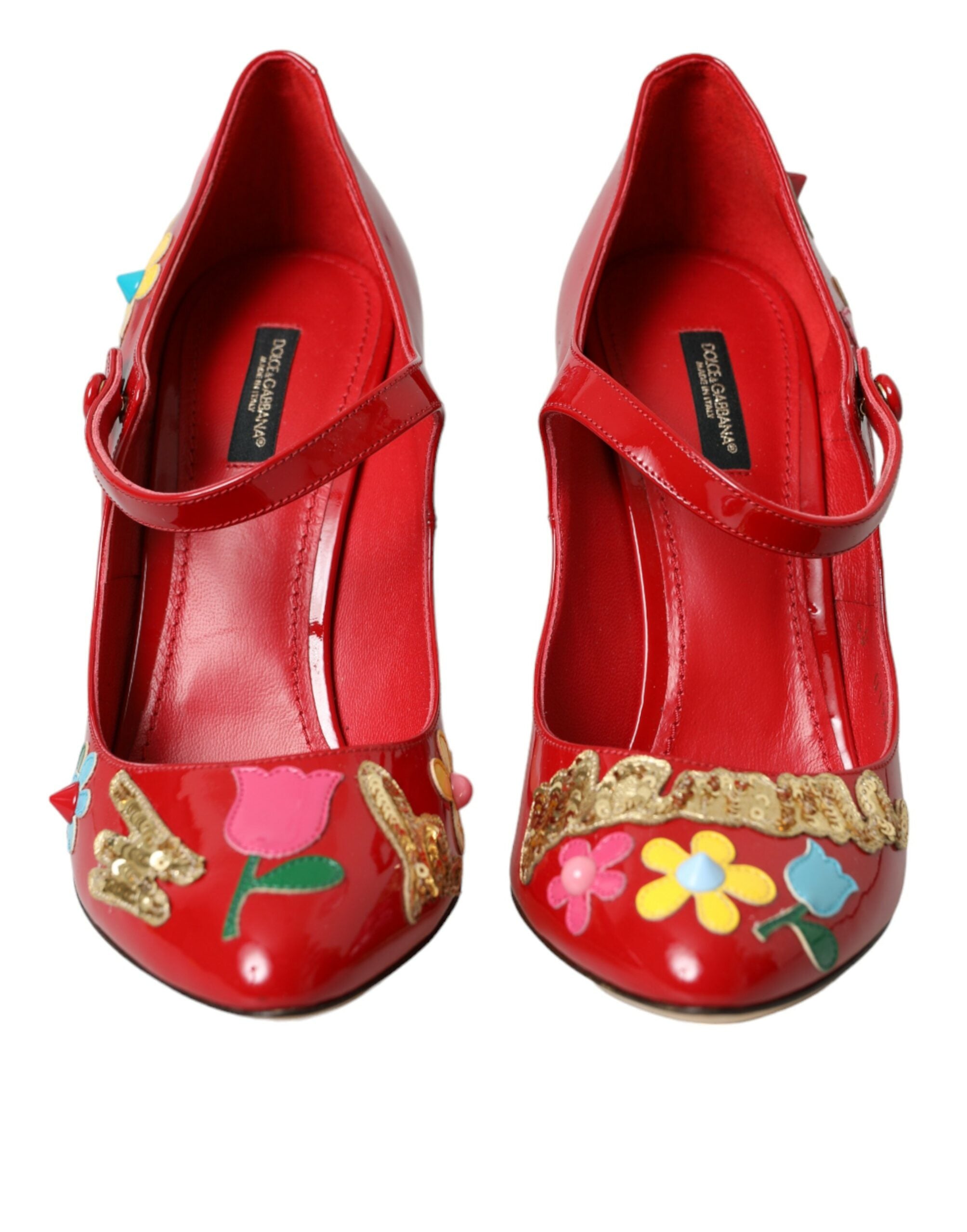 Dolce & Gabbana Red Leather Embellished Mary Jane Pumps Heels Shoes Glam Steals