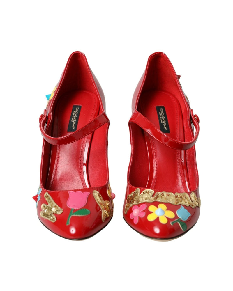 Dolce & Gabbana Red Leather Embellished Mary Jane Pumps Heels Shoes Glam Steals