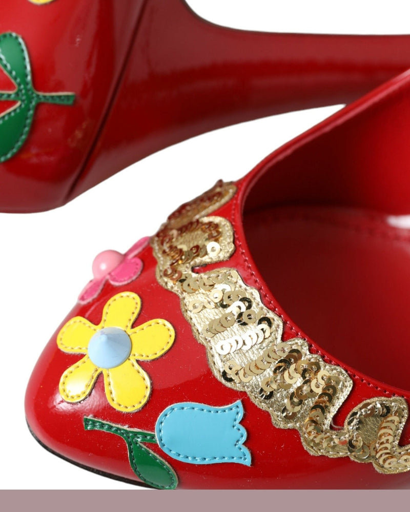Dolce & Gabbana Red Leather Embellished Mary Jane Pumps Heels Shoes Glam Steals