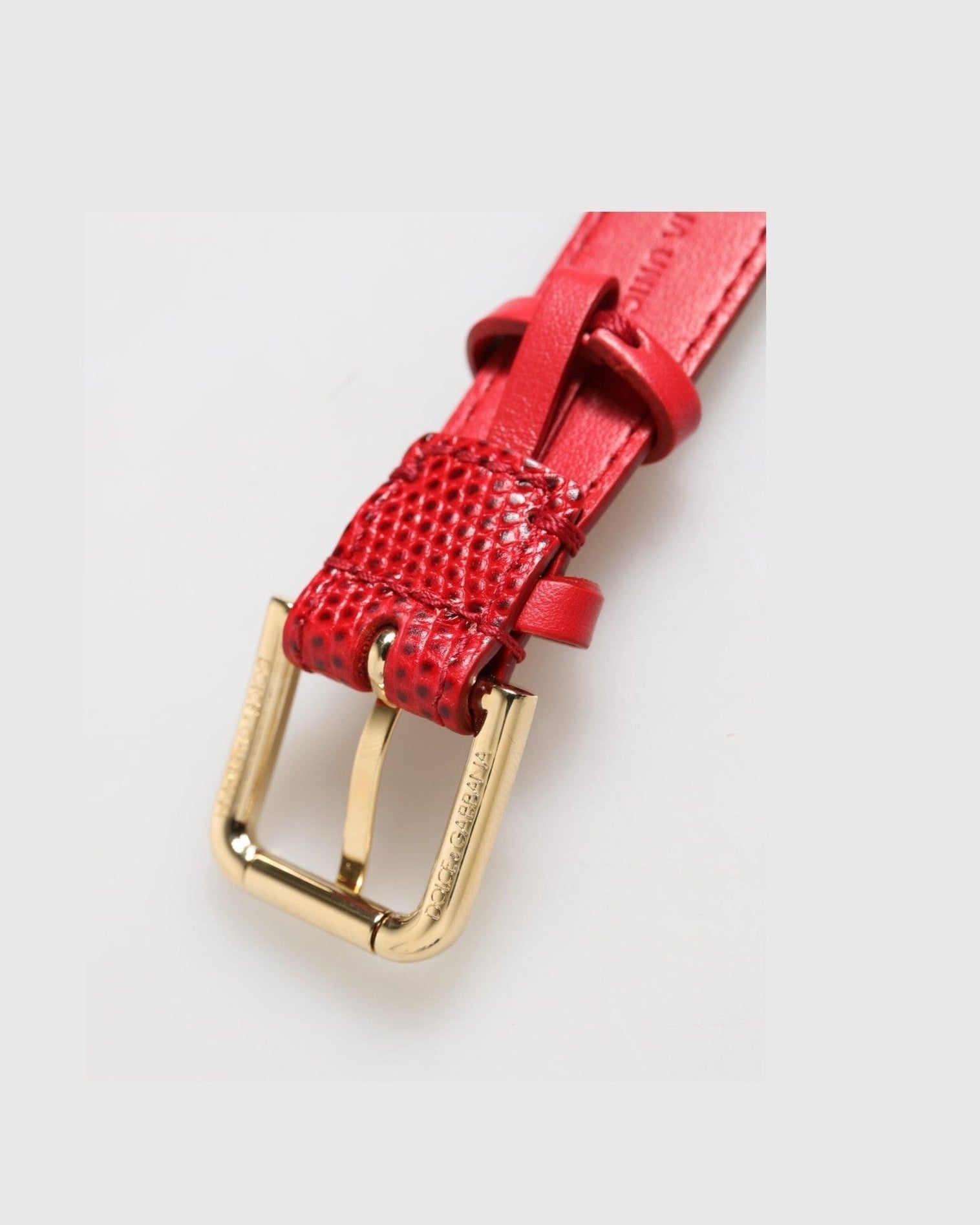 Dolce & Gabbana Red Leather Exotic Gold Tone Metal Buckle Women Armband Glam Steals