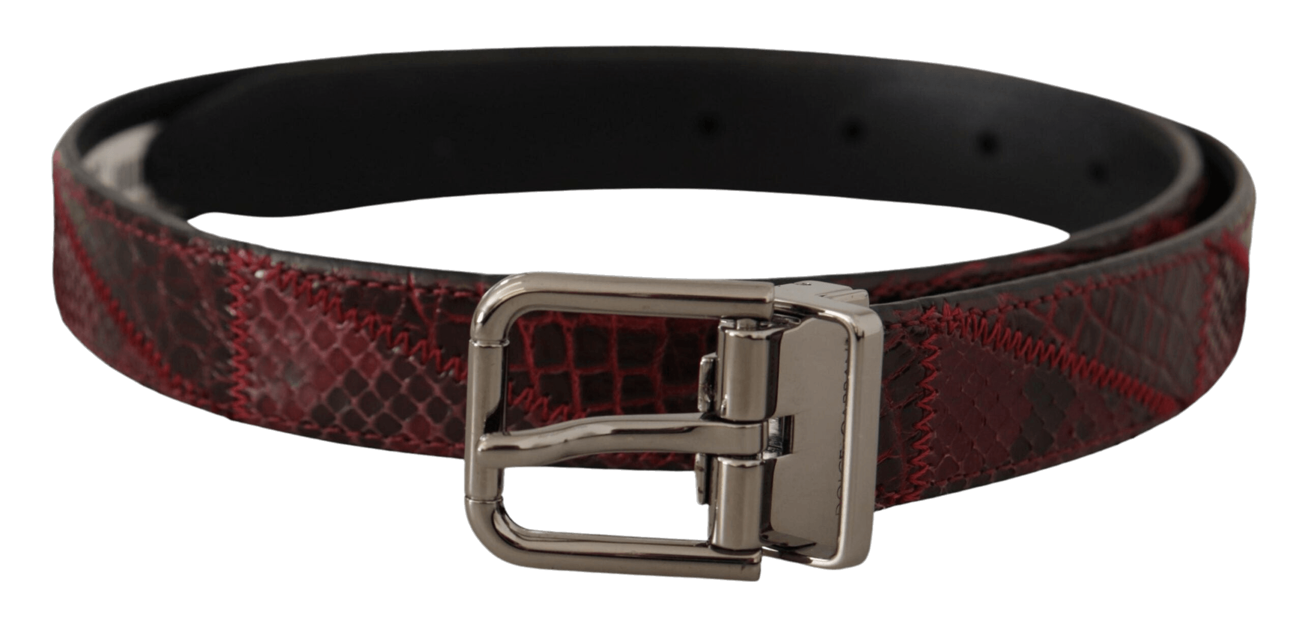 Dolce & Gabbana Red Leather Exotic Metal Logo Buckle Belt Glam Steals