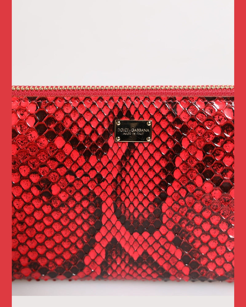 Dolce & Gabbana Red Leather Exotic Zip Around Continental Clutch Wallet Glam Steals
