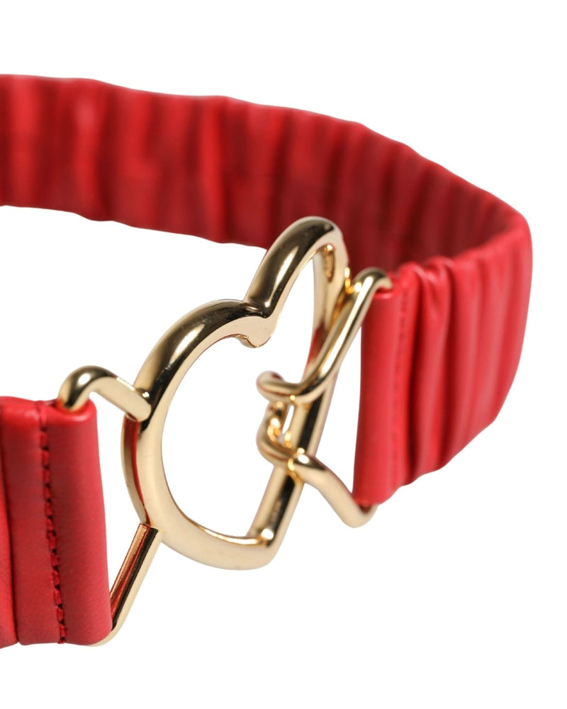 Dolce & Gabbana Red Leather Gold Heart Metal Buckle Belt 