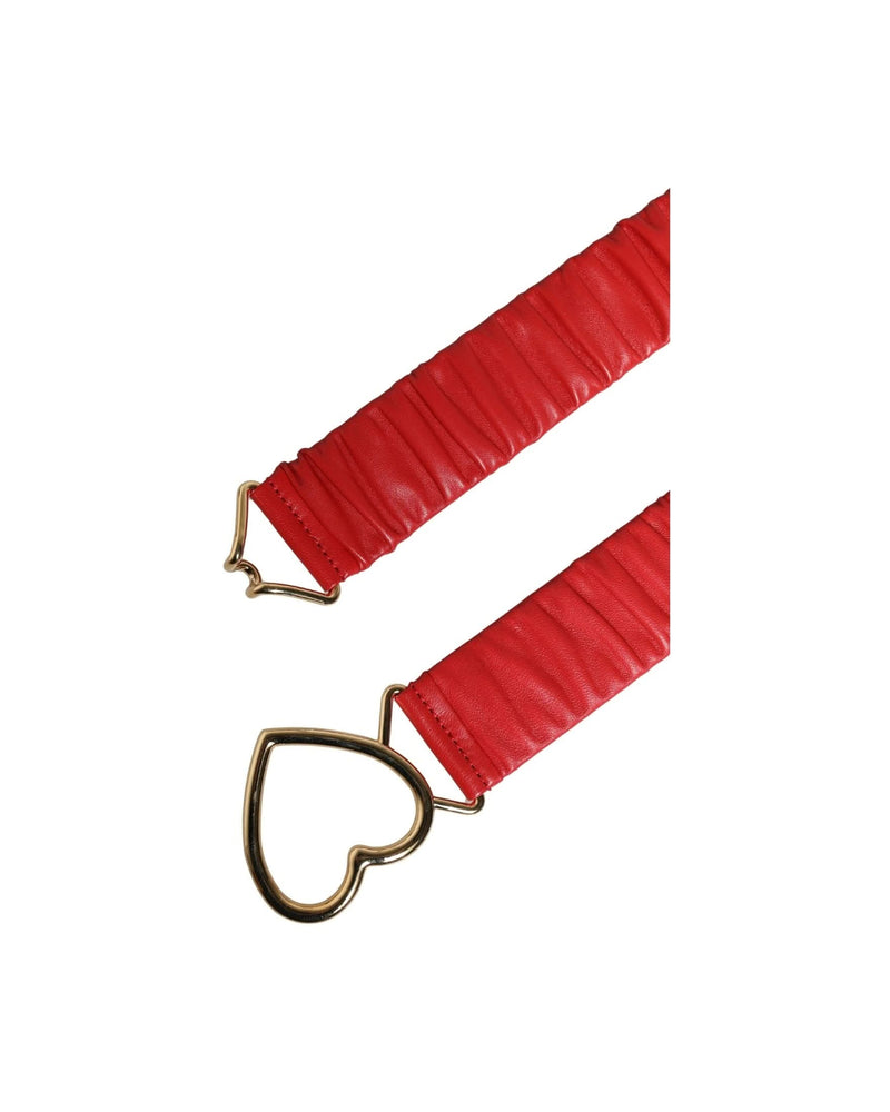 Dolce & Gabbana Red Leather Gold Heart Metal Buckle Belt 