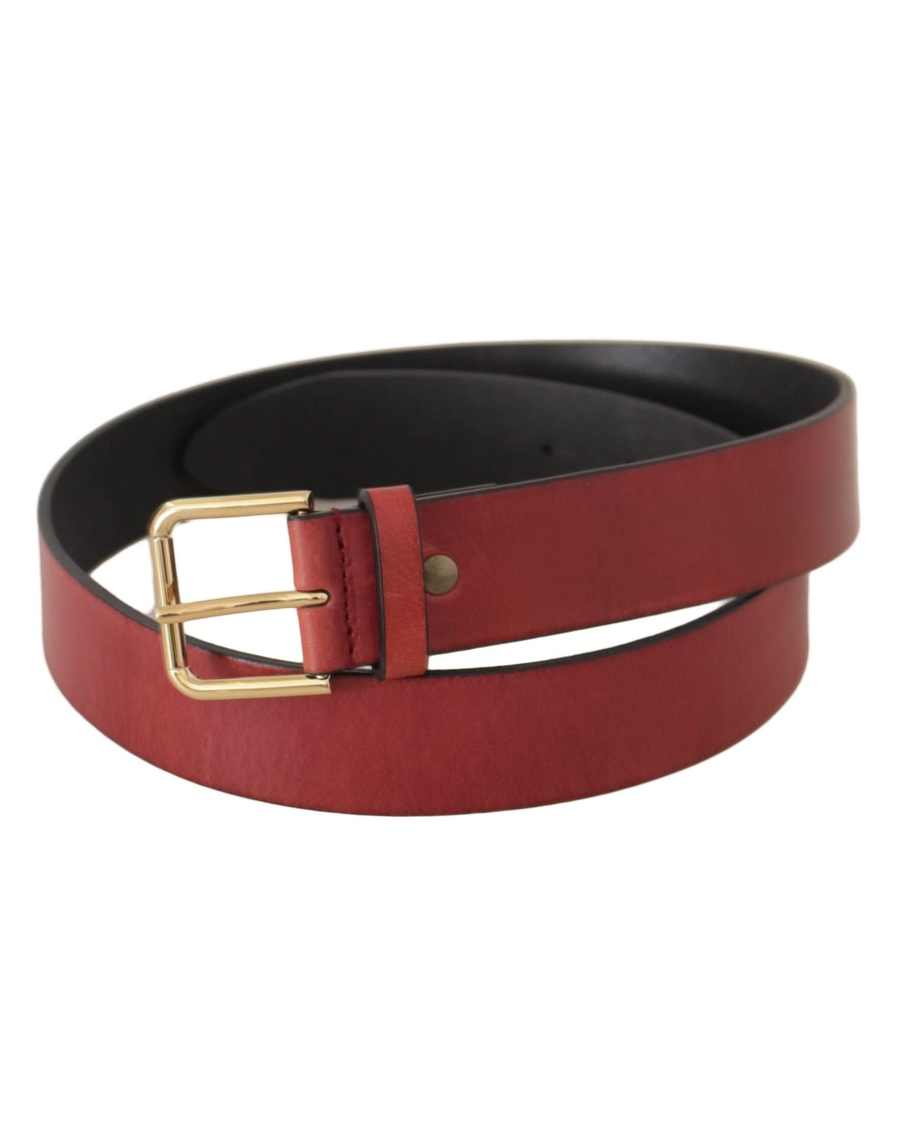 Dolce & Gabbana Red Leather Gold Logo Engraved Metal Buckle Belt Belts