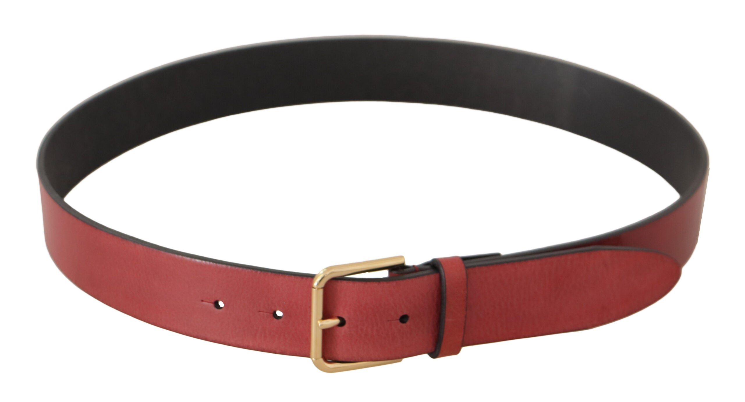 Dolce & Gabbana Red Leather Gold Logo Engraved Metal Buckle Belt Glam Steals