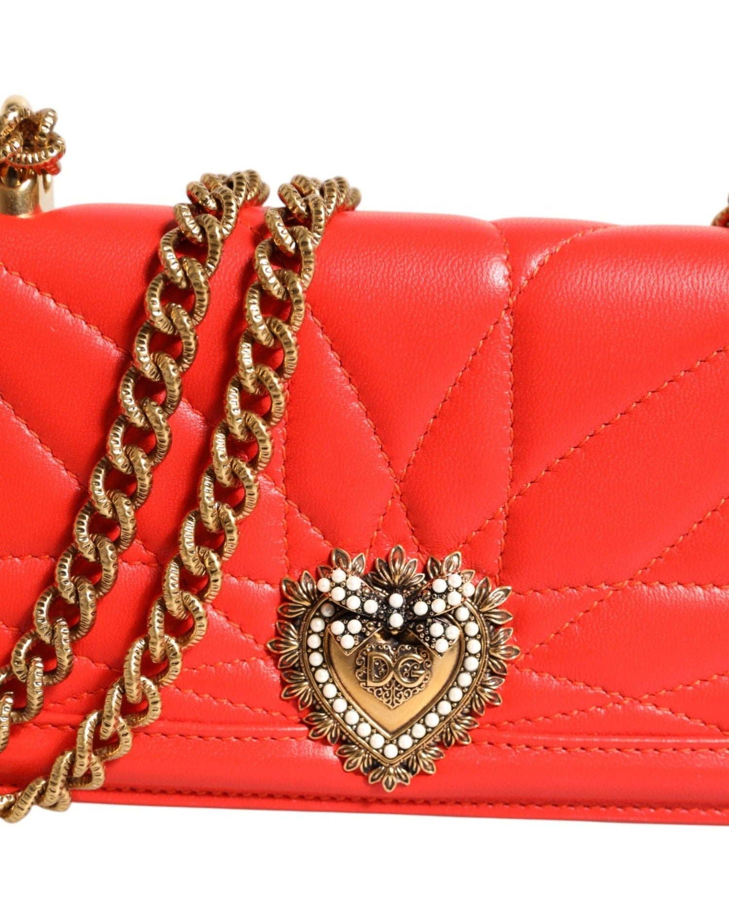 Dolce & Gabbana Red Leather Quilted Devotion Crossbody Phone Cover Bag Glam Steals