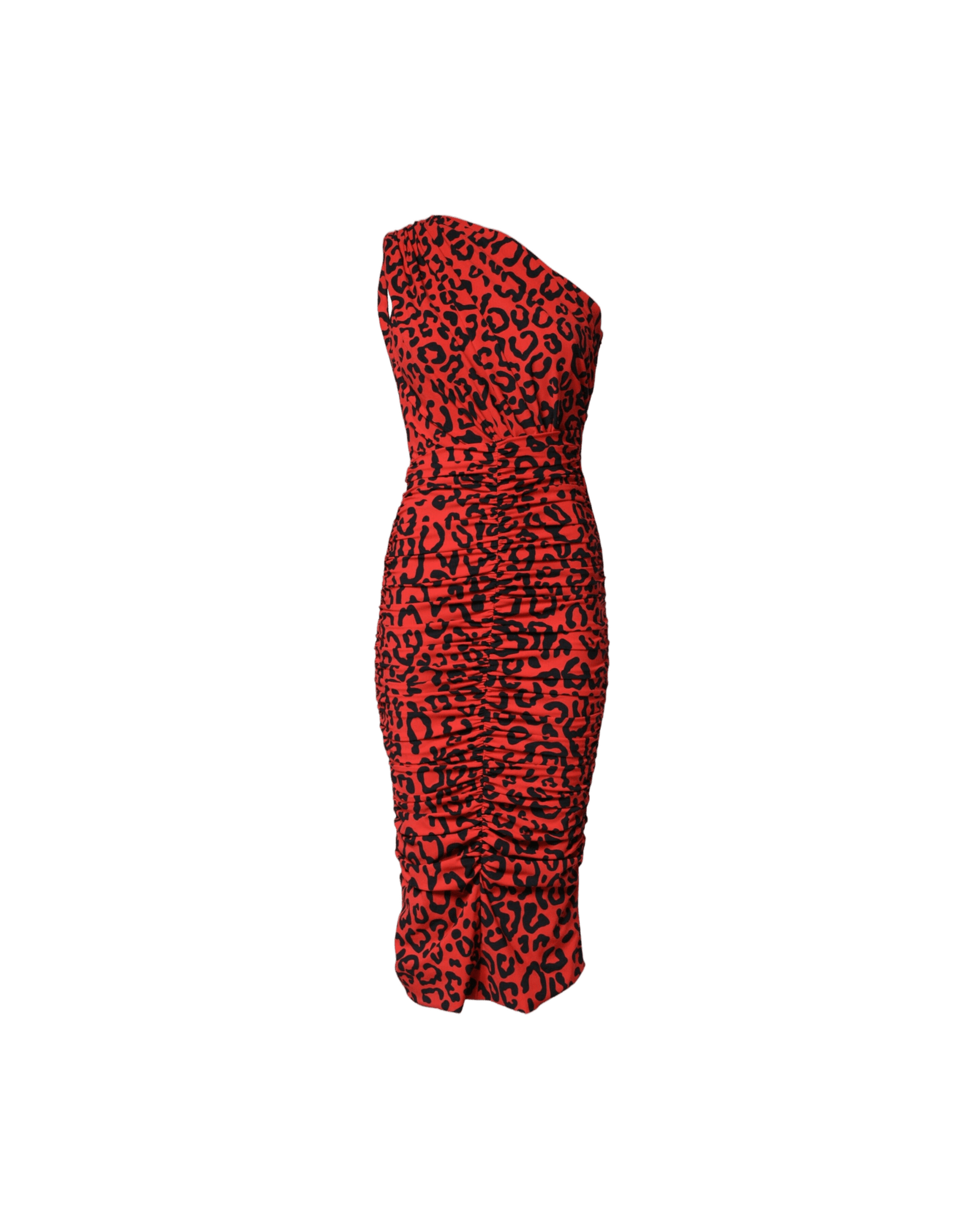 Dolce & Gabbana Red Nylon Leopard Print Sheath Midi Dress