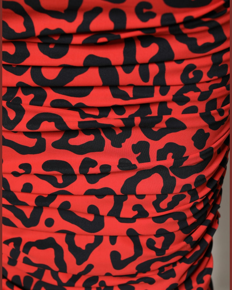 Dolce & Gabbana Red Nylon Leopard Print Sheath Midi Dress Glam Steals
