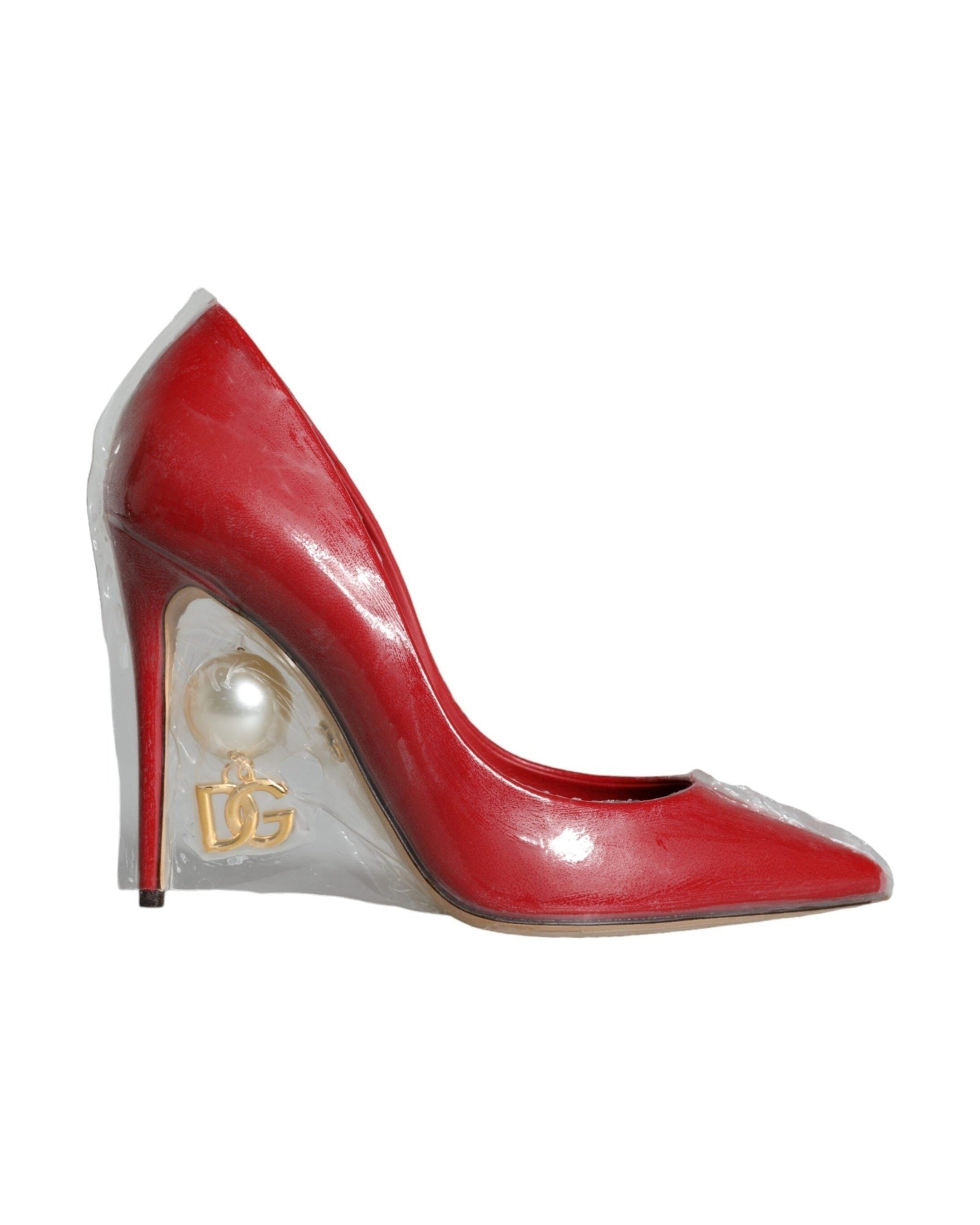 Dolce & Gabbana Red Patent Leather Faux Pearl Heels Pumps Shoes Glam Steals