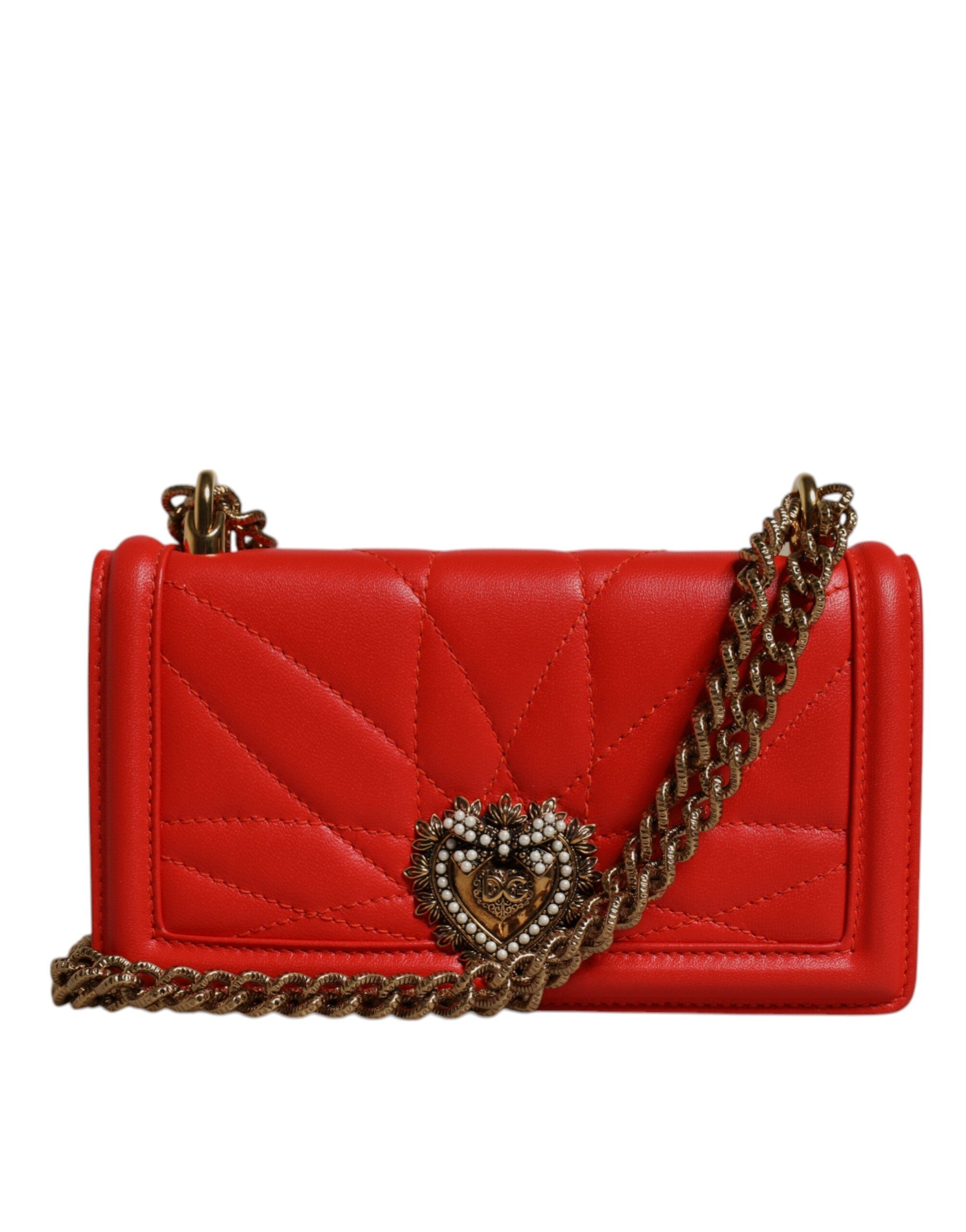 Dolce & Gabbana Red Quilted Devotion Crossbody Chain Phone Cover Bag Glam Steals