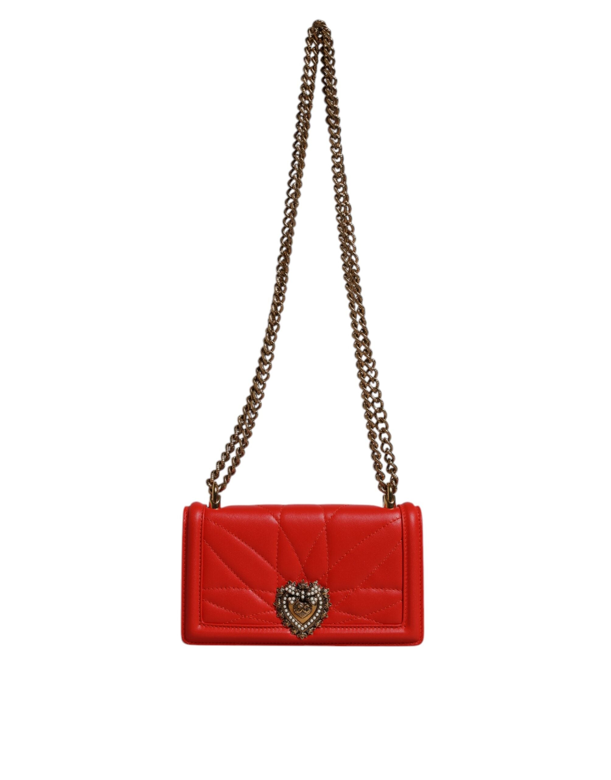 Dolce & Gabbana Red Quilted Devotion Crossbody Chain Phone Cover Bag Glam Steals