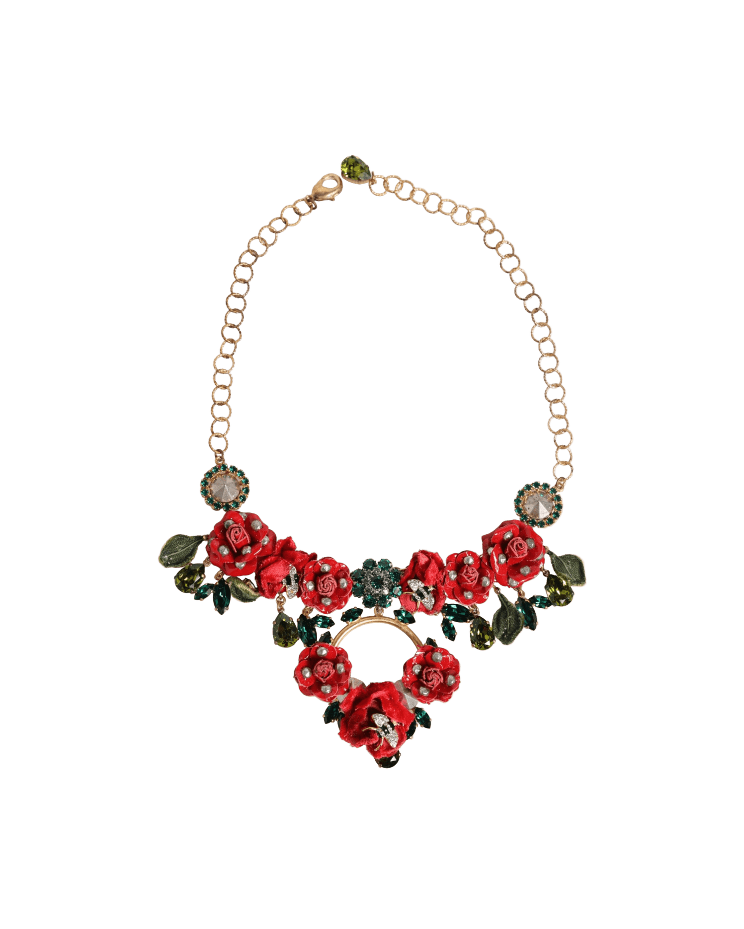 Dolce & Gabbana Red Rose Floral Crystal Embellished Statement Jewelry Necklace Glam Steals