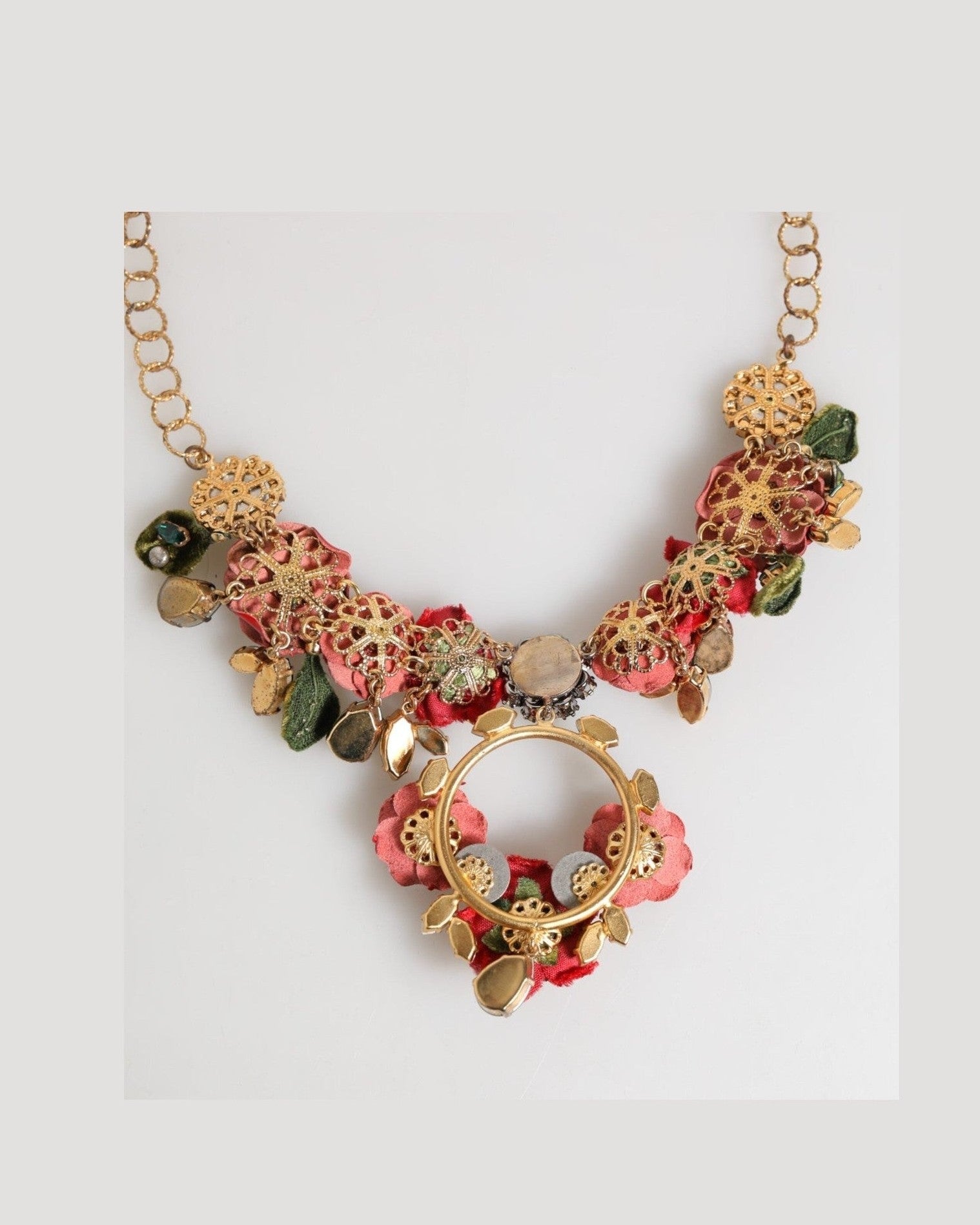 Dolce & Gabbana Red Rose Floral Crystal Embellished Statement Jewelry Necklace Glam Steals