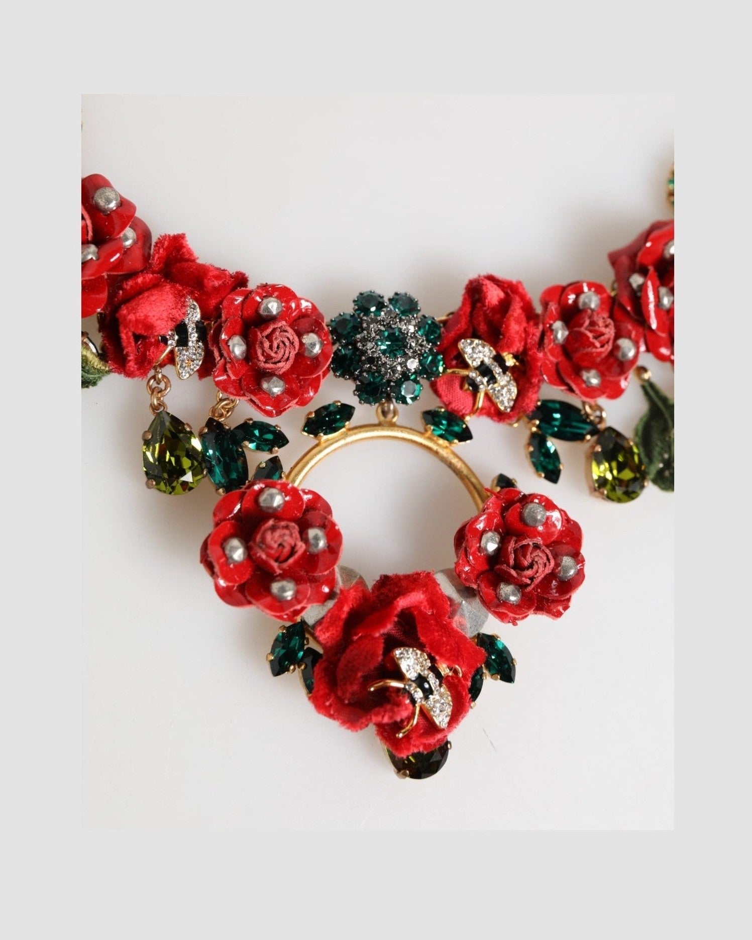 Dolce & Gabbana Red Rose Floral Crystal Embellished Statement Jewelry Necklace Glam Steals