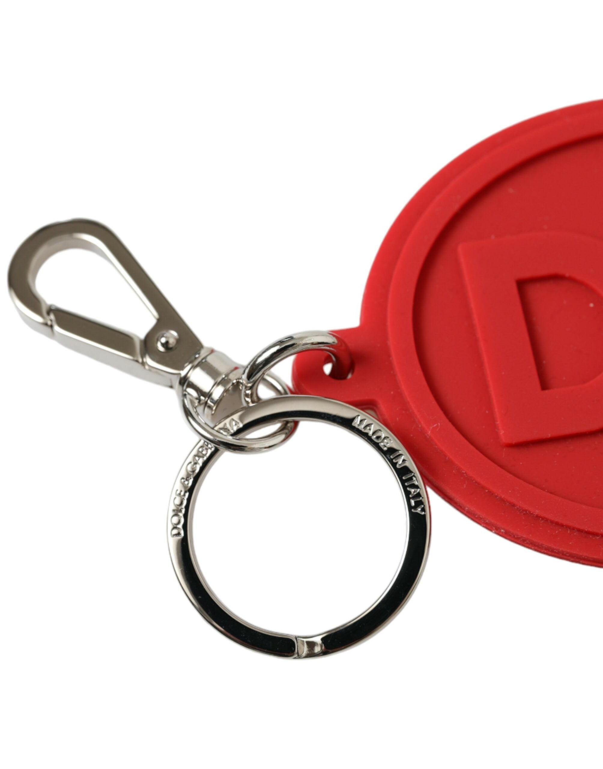 Dolce & Gabbana Red Rubber Dg Logo Silver Brass Metal Keyring Keychain Glam Steals