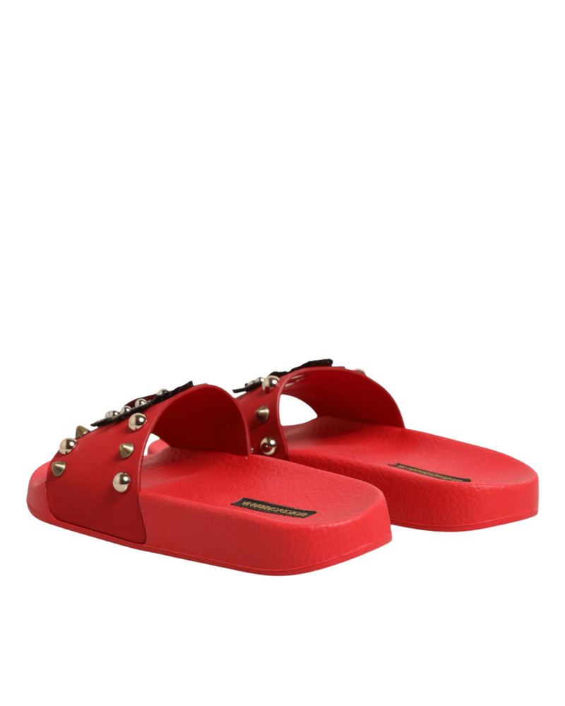 Dolce & Gabbana Red Sacred Heart Stud Slides Beachwear Shoes Glam Steals