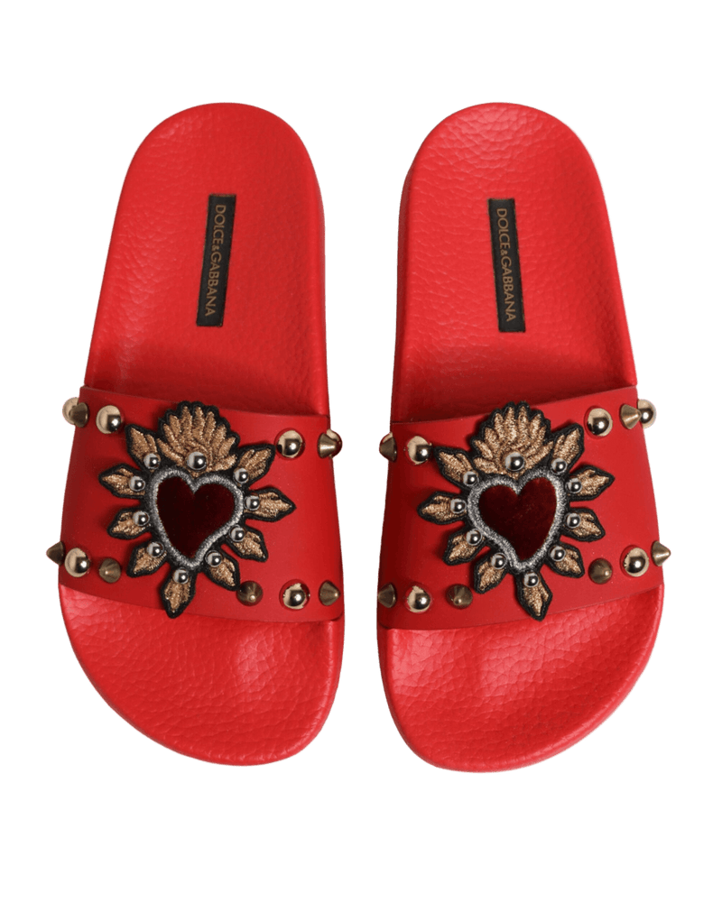Dolce & Gabbana Red Sacred Heart Stud Slides Beachwear Shoes Glam Steals
