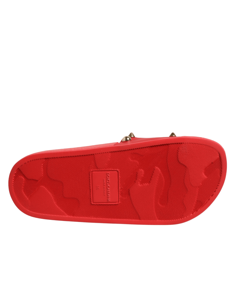 Dolce & Gabbana Red Sacred Heart Stud Slides Beachwear Shoes Glam Steals